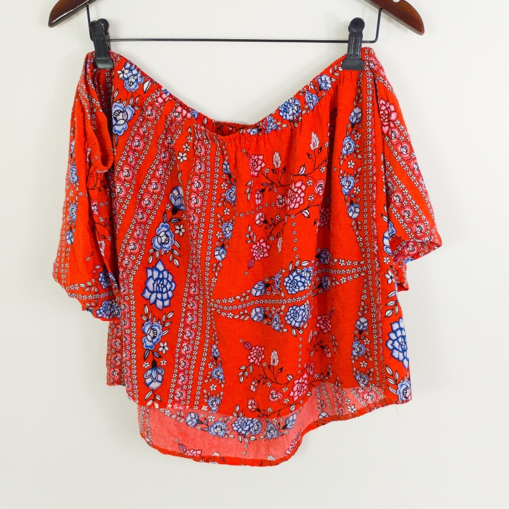 Jaase Evening Skies Off The Shoulder Cropped Boho Top Red Size Large